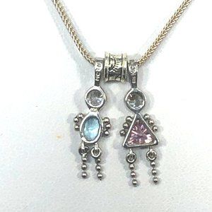 Sterling Mother's Day Necklace w Boy & Girl Charms